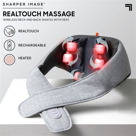 Sharper Image Realtouch Shiatsu Wireless Neck And Back 1 Speed Battery Operated Gray Kneading