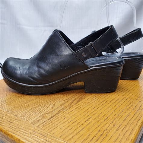 Boc Born Concept Black Leather Clog Mules Womens Size Gem