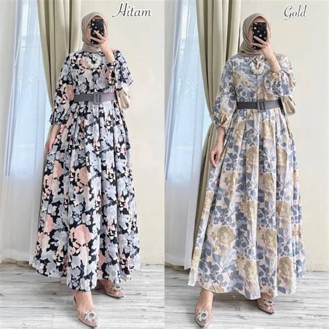 Jual Rabella Dress Gamis Crinkle Airflow Sabuk Ikat Pinggang Gasper