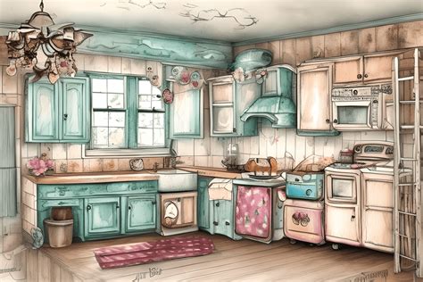 Pintura De Acuarela Vintage Cottagecore Kitchen Shabby Chic Cottagecore