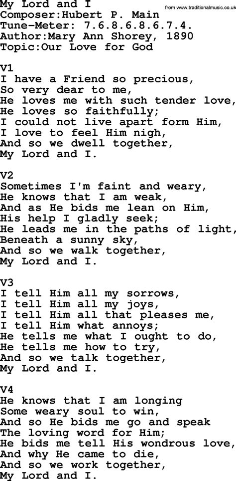 Adventist Hymn My Lord And I Christian Song Lyrics With Pdf