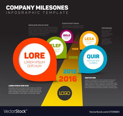 Dark Infographic Timeline Template With Pointers Vector Image