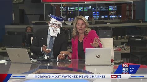 Fox59 Anchor Daniel Miller Gets Pied In The Face From Blue Fox 59