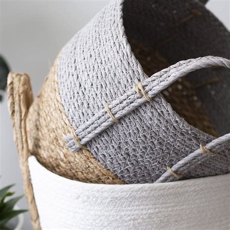 Grey Straw Basket with Handles close up - Flowers Talk Tivoli