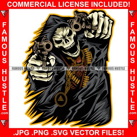 Street Legend Dripping Skull Skeleton Grim Reaper Hooded Bullets Pisto