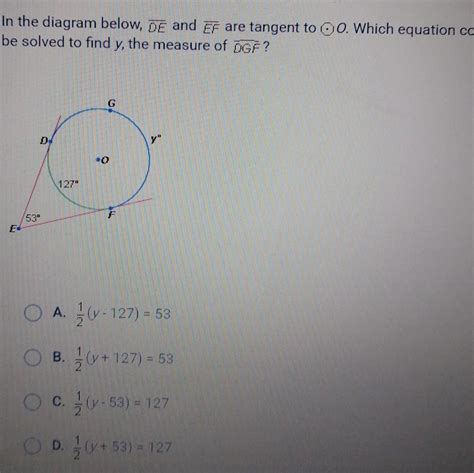 In The Diagram Below De And Ef Are Tangent To 0 Which Equation Could