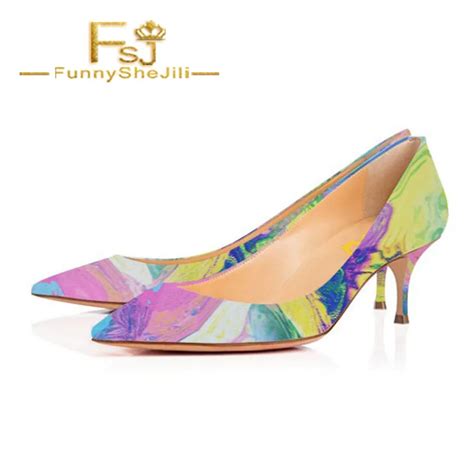 Abstract Art Kitten Heels Multi color Pointy Toe Pumps by FSJ Spring ...