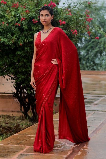 Buy Maroon Saree Pure Satin Woven And Embellished Sequin With Blouse