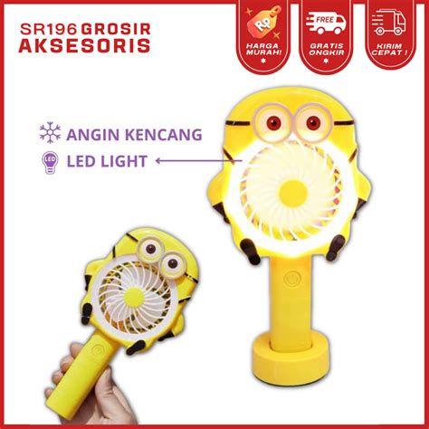 Jual Kipas Angin Tangan Mini Plus Led Portable Fan Motif Minion