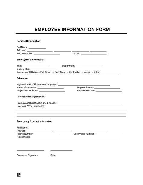 Free Employee Information Form Template Pdf And Word