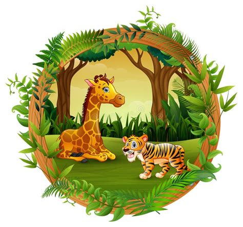 Animals are Playing Together in Circle Frame Stock Vector ...