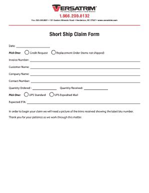 Fillable Online Short Ship Claim Form Pdf Fax Email Print Pdffiller