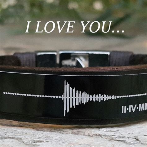 Custom Engraved Soundwave And Qr Code Bracelet Gift For Boyfriend