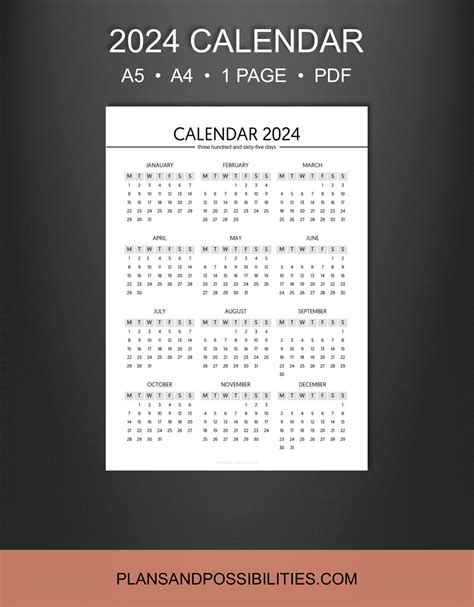 A5 2024 Year Planner Calendar Insert Year On One Page Etsy