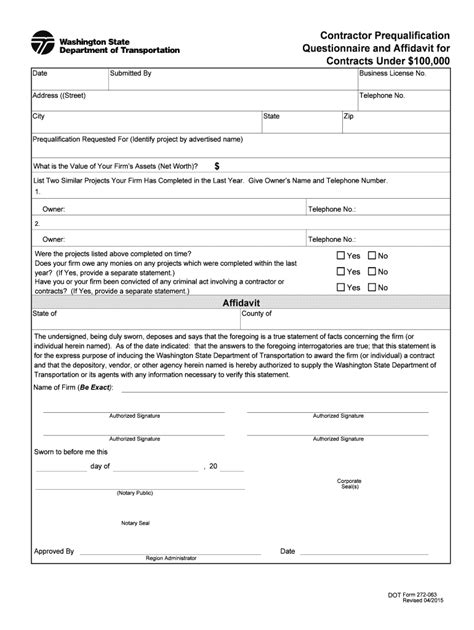 Fillable Online Wsdot Wa Contractor Prequalification Questionnaire And