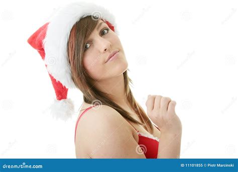 Teen Woman Wearing Santa Hat Stock Image Image Of Expression Santa