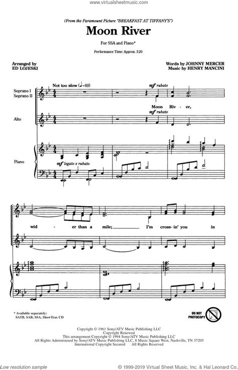 Moon River Sheet Music For Choir Ssa Soprano Alto Pdf Sheet