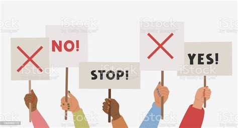 Female Hands Holding Banner Signs And Placards Feminist Demonstration