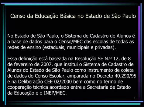 PPT Censo Da Educa O B Sica No Estado De S O Paulo PowerPoint