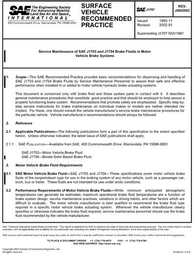 SAE J 1707-2002 (SAE J1707-2002) - Service Maintenance of SAE J1703 ...