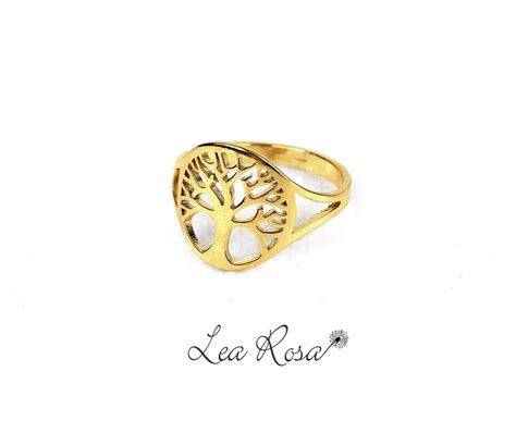 Tree Of Life Ring Gold Stainless Steel Resizable Ring Etsy