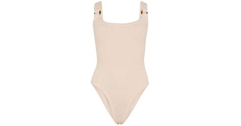 Hunza G Synthetic Domino Blush Seersucker Swimsuit In Light Pink White