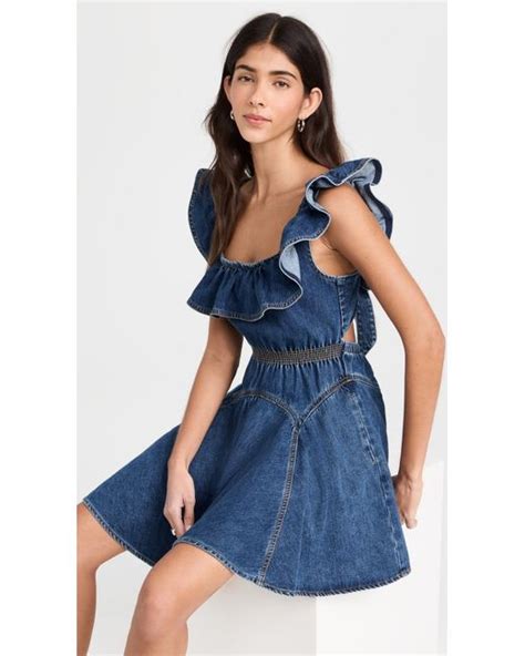 Self Portrait Denim Ruffle Mini Dress In Blue Lyst