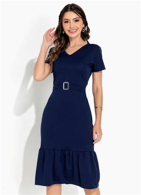 Vestido Marinho Fivela Moda Evang Lica Rosalie