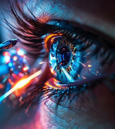 Premium Photo A Close Up Of A Human Eye With A Blue Light In The