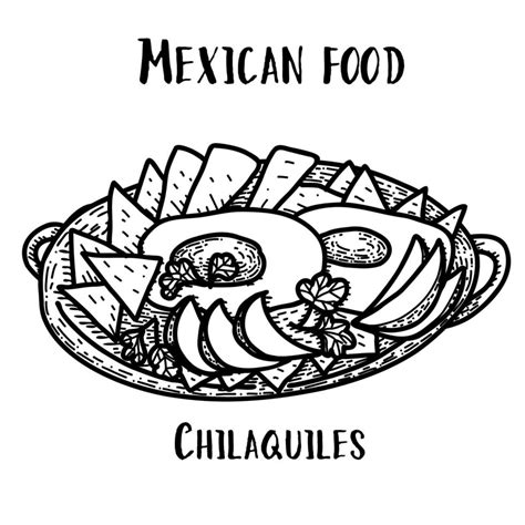 chilaquiles de comida mexicana ilustración vectorial en blanco y negro