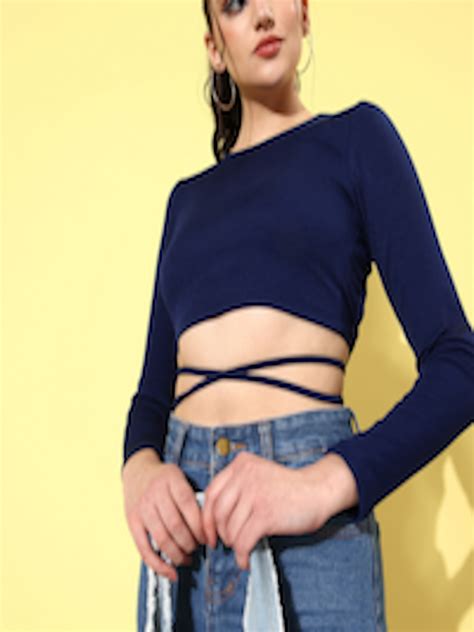 Buy Mast And Harbour Round Neck Ribbed Crop Top With Waist Tie Up Detail Tops For Women 21258430