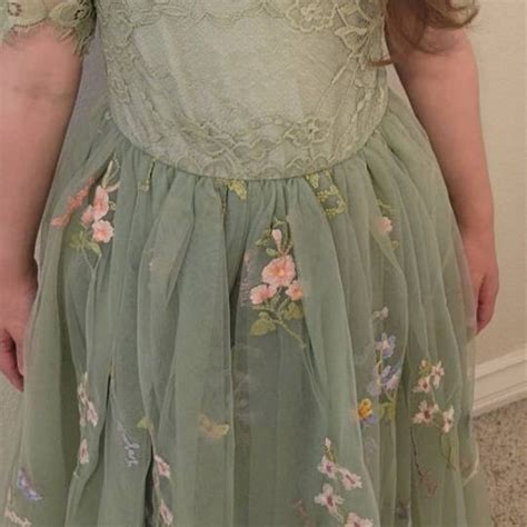 Sage Green Floral Embroidered Tulle Flower Girl Dress Easter Girls