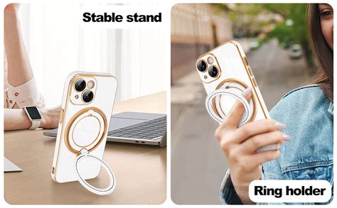 Newseego For Iphone 15 Case Luxury Plating Edge Case With 360° Rotatable Magnetic Invisible