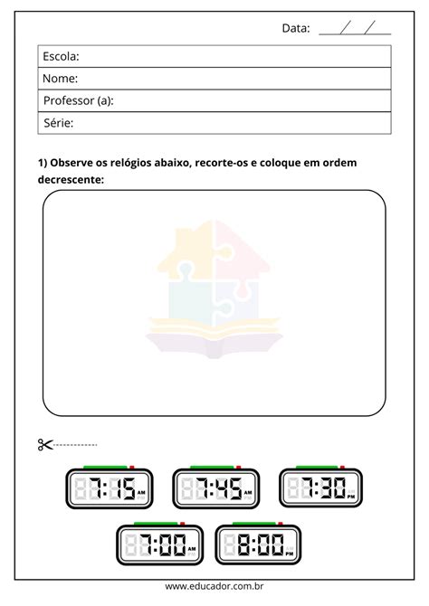 Atividades Sobre Horas 5 Ano