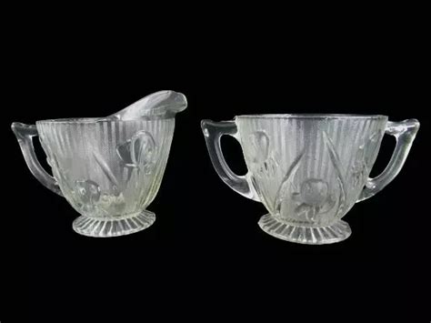 Vintage Jeannette Glass Iris And Herringbone Creamer And Sugar Bowl No Lid Swedemom