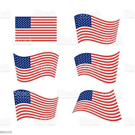 Collection Of Flat American Flag Illustration Stock Illustration