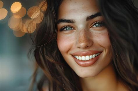Premium Photo Flawless Radiant Smile Stunning Brunette Model In