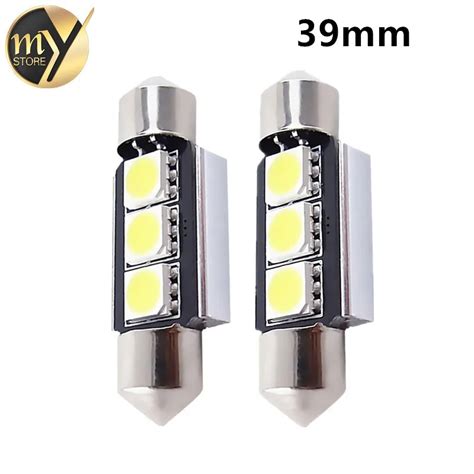 2pcs 39mm 3 SMD 5050 Pure White Dome Festoon CANBUS Error Free Car 3