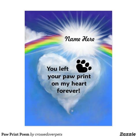 Paw Print Poem Postcard Zazzle Sympathy Poems Pet Sympathy Cards