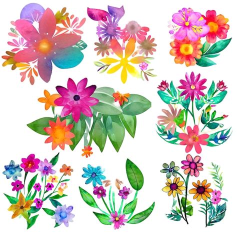 Ensemble D Illustration De Bouquet Floral Aquarelle Psd Premium