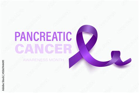 Pancreatic Cancer Banner Card Placard With Vector 3d Realistic Purple Ribbon On White