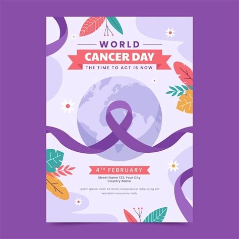 Free Vector Flat Vertical Poster Template For World Cancer Day Awareness