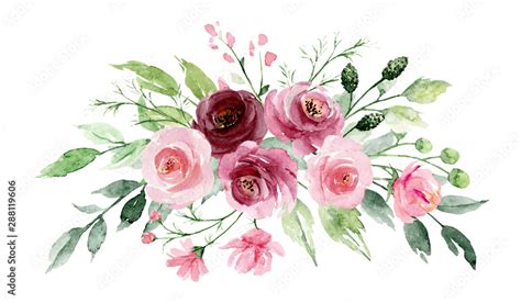 Pink flowers watercolor, floral clip art. Bouquet roses perfectly for ...