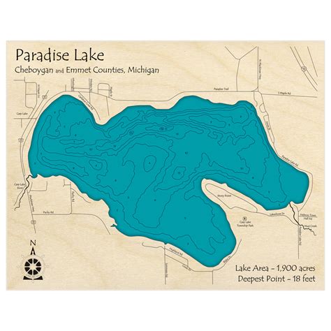 Paradise Lake Carp Lake 3d Custom Wood Map Lake Art Llc