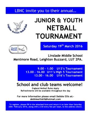 Fillable Online Lddnetball Co JUNIOR YOUTH NETBALL TOURNAMENT