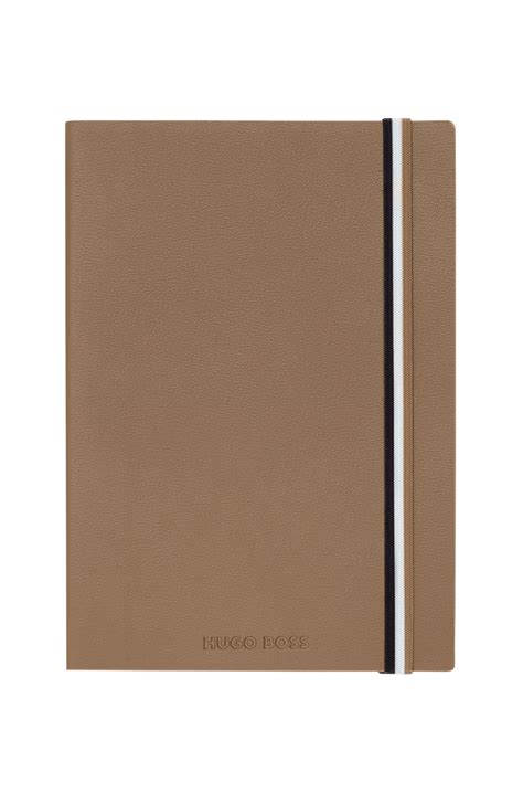 Boss Camel Faux Leather A5 Notebook With Signature Stripe Strap