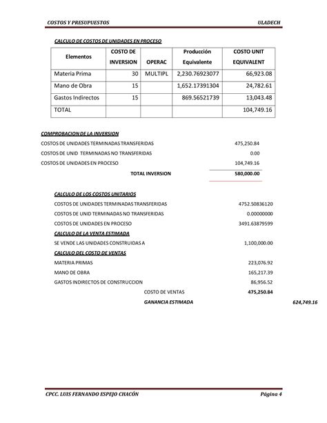 Costos Estimados Caso Practico Pdf