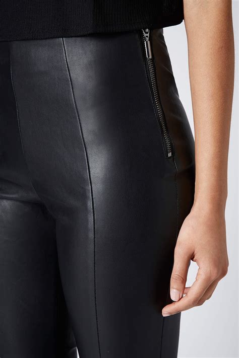 Lyst Topshop Super Soft Leather Look Skinny Trousers In Black