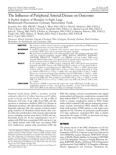 Pdf The Influence Of Peripheral Arterial Disease On Outcomes Mobeen