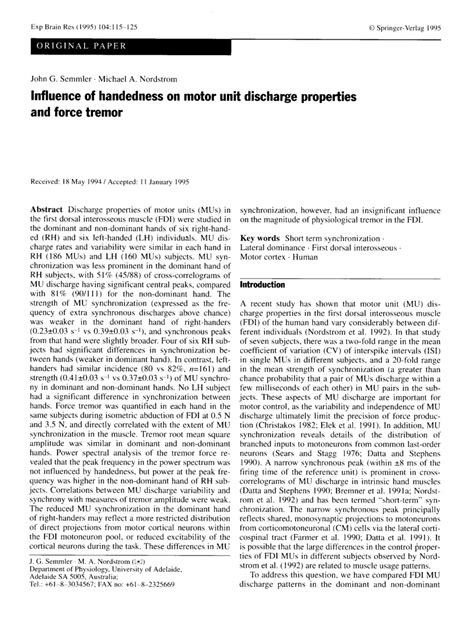 Pdf Influence Of Handedness On Motor Unit Discharge Properties And